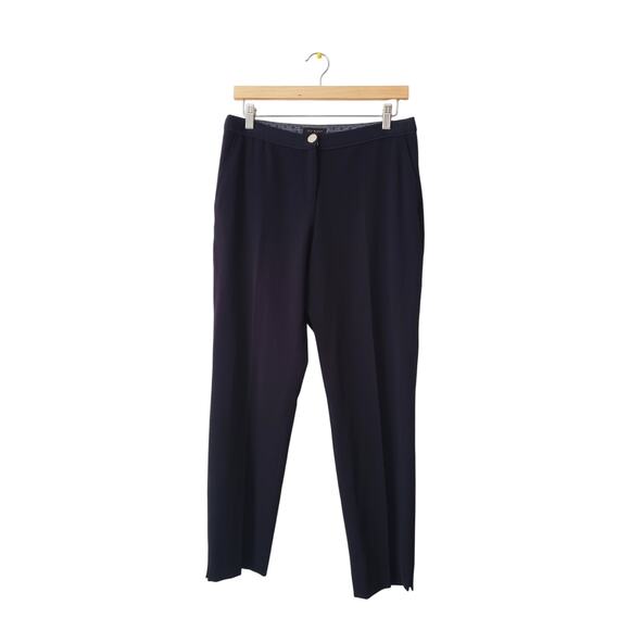 Ted Baker High Rise Flat Front Tapered Leg Trousers Navy Size 3 (US 8) - Picture 1 of 10